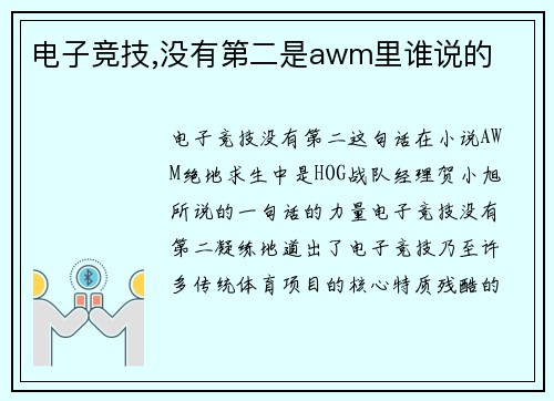 电子竞技,没有第二是awm里谁说的